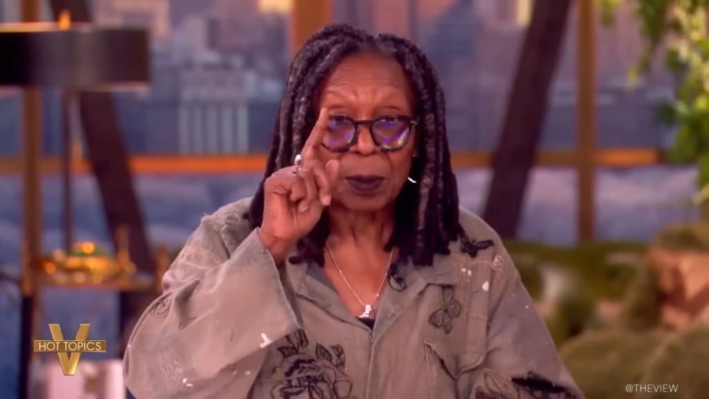 Whoopi Goldberg on "The View" pointing one finger up.